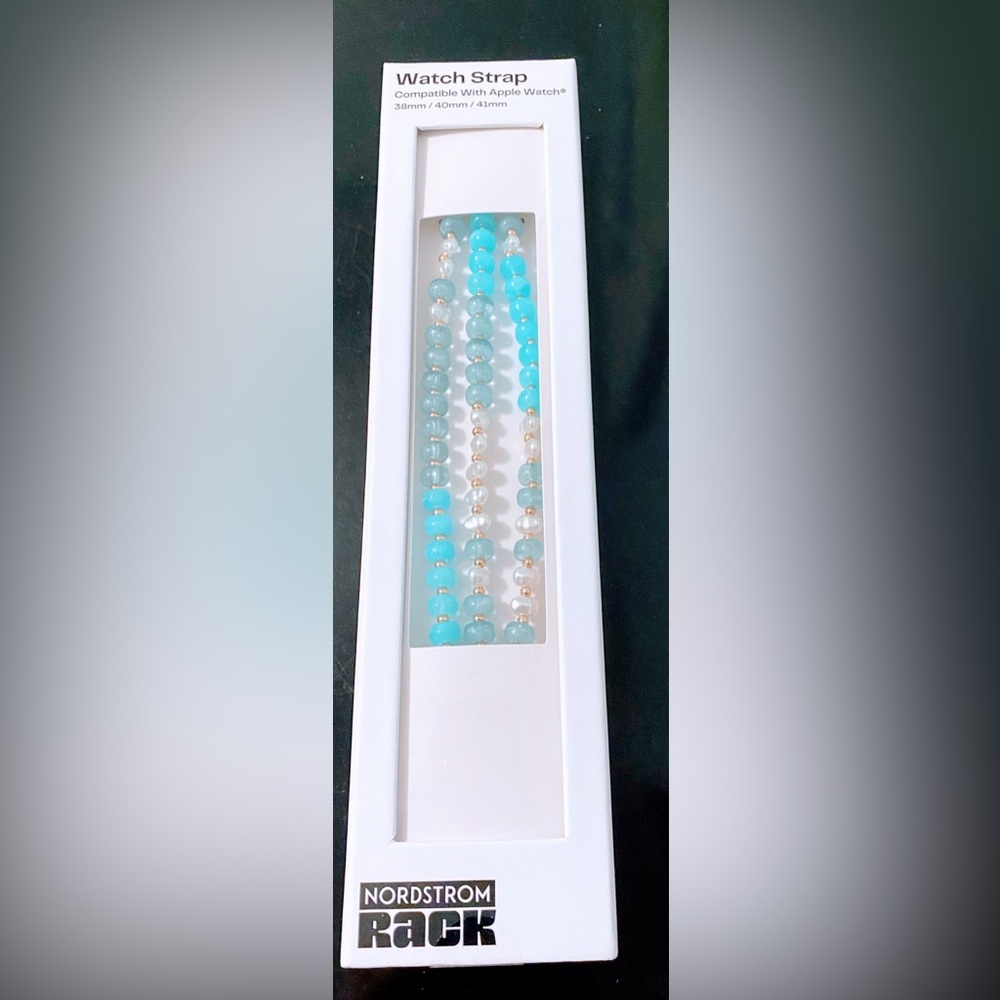 Aqua and Faux Pearl Beaded Smart Watch Band - Fits Apple Watch 38mm, 40mm, 41mm